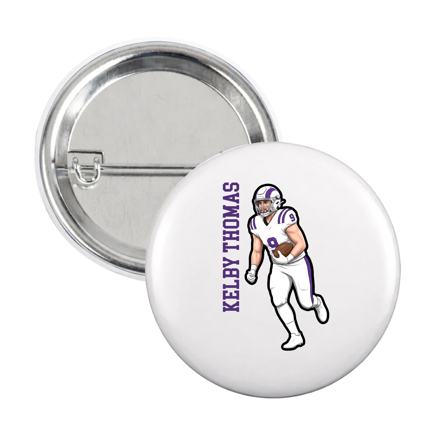 Game Day Button — Name Vertical in White