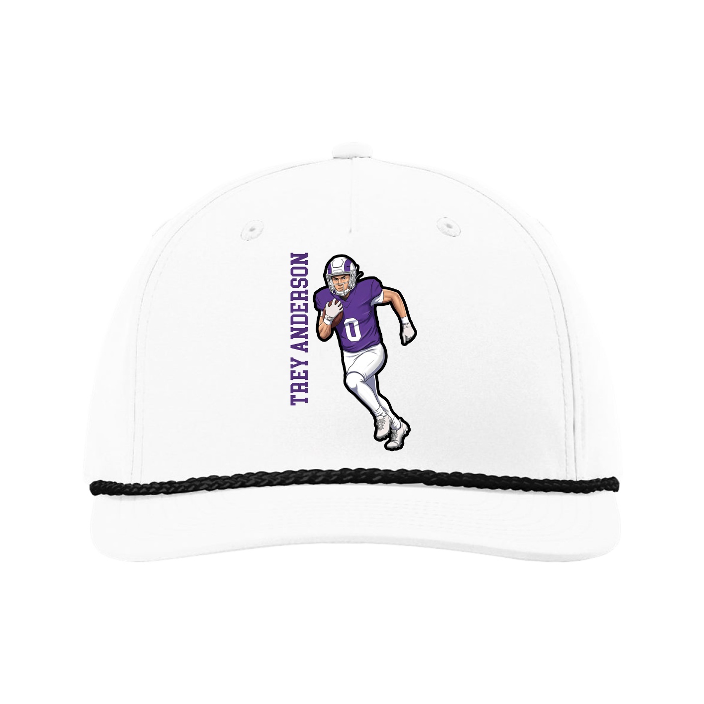 Five-Panel Classic Rope Cap — Name Vertical in White