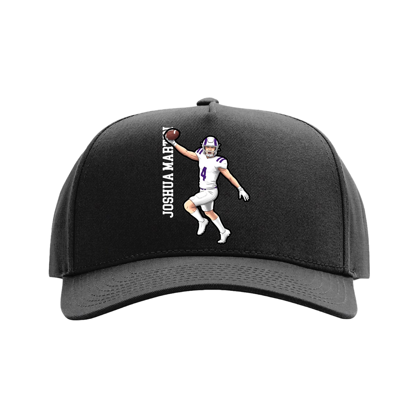 Full Fabric Five-Panel Champ Cap — Name Vertical in Black