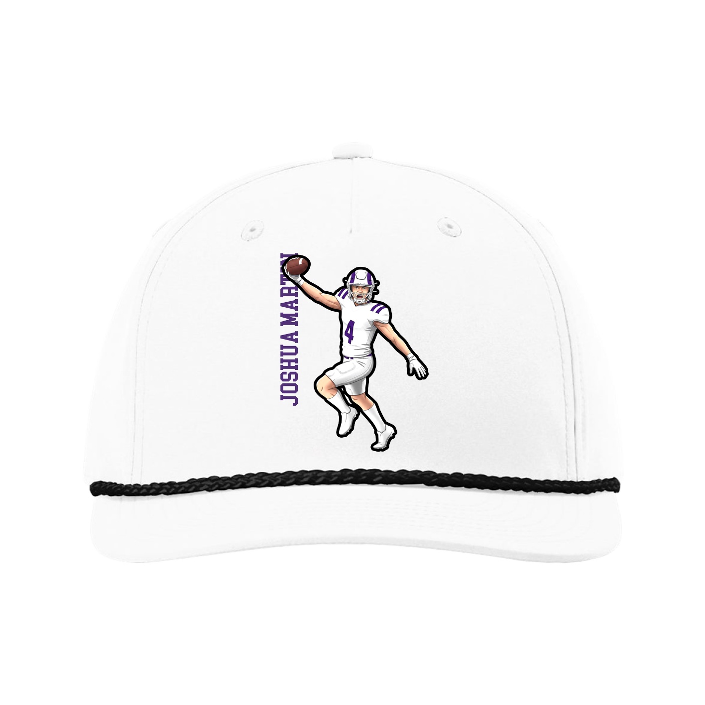 Five-Panel Classic Rope Cap — Name Vertical in White