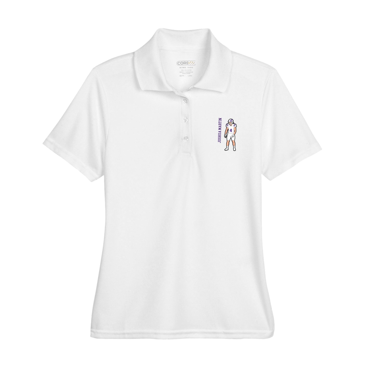 Womens Performance Polo — Name Vertical in White