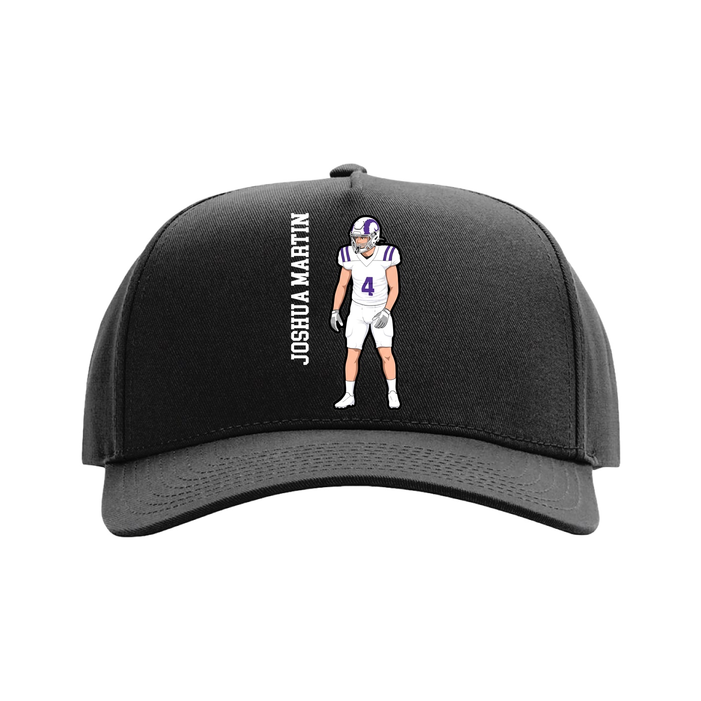 Full Fabric Five-Panel Champ Cap — Name Vertical in Black