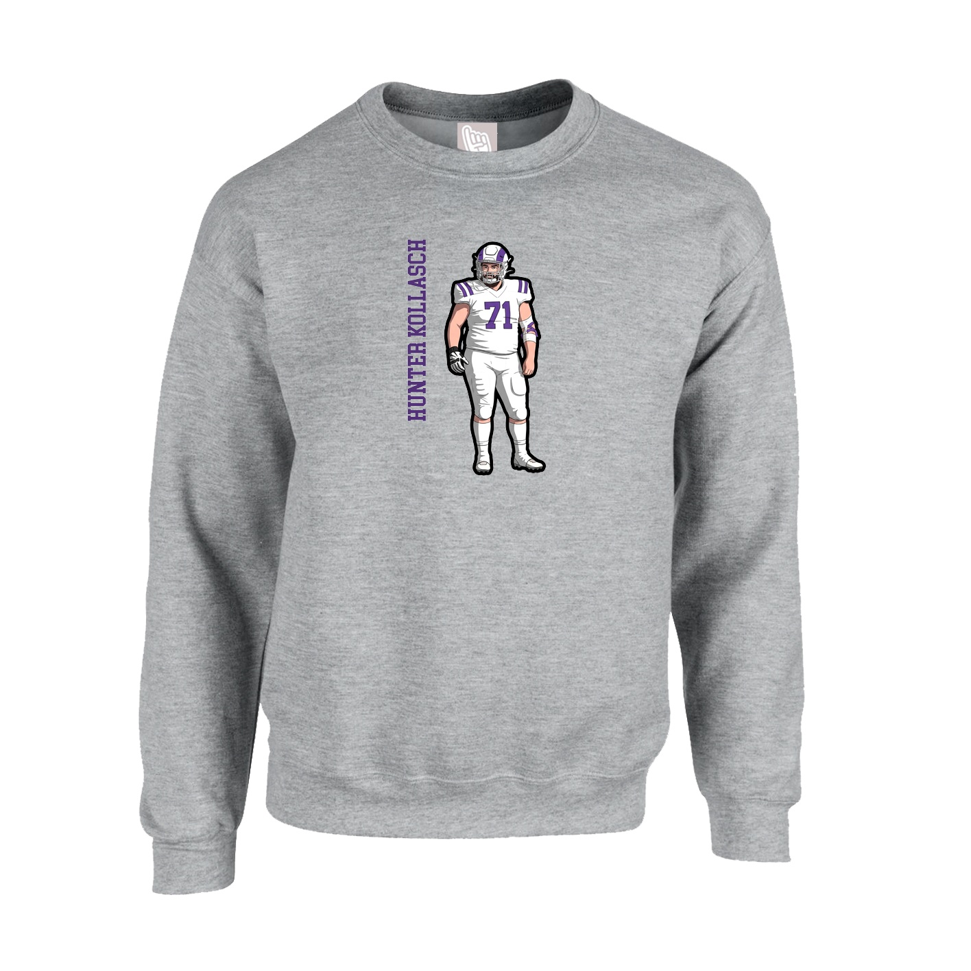 Fleece Crew — Name Vertical in Grey