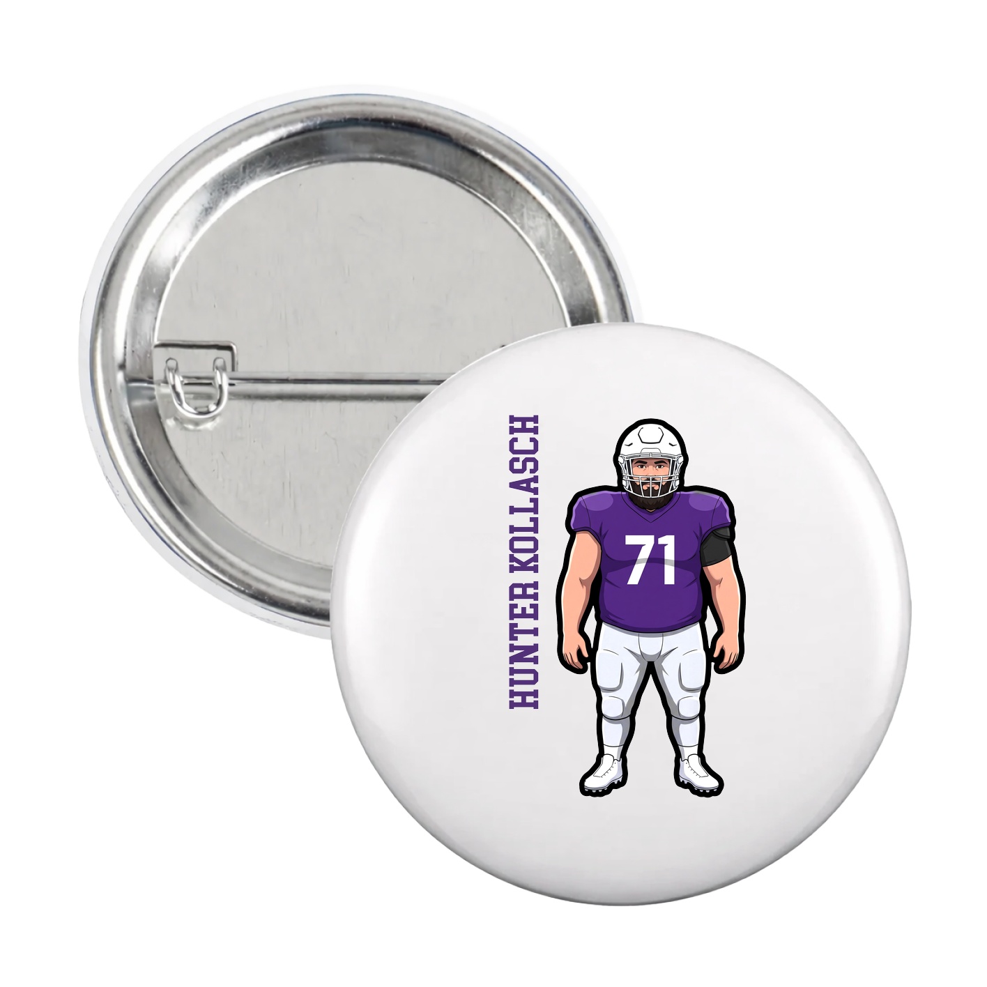 Game Day Button — Name Vertical in White