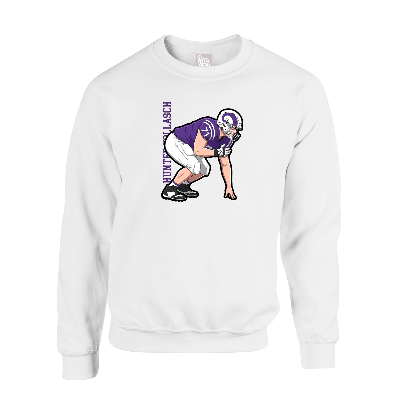 Fleece Crew — Name Vertical in White