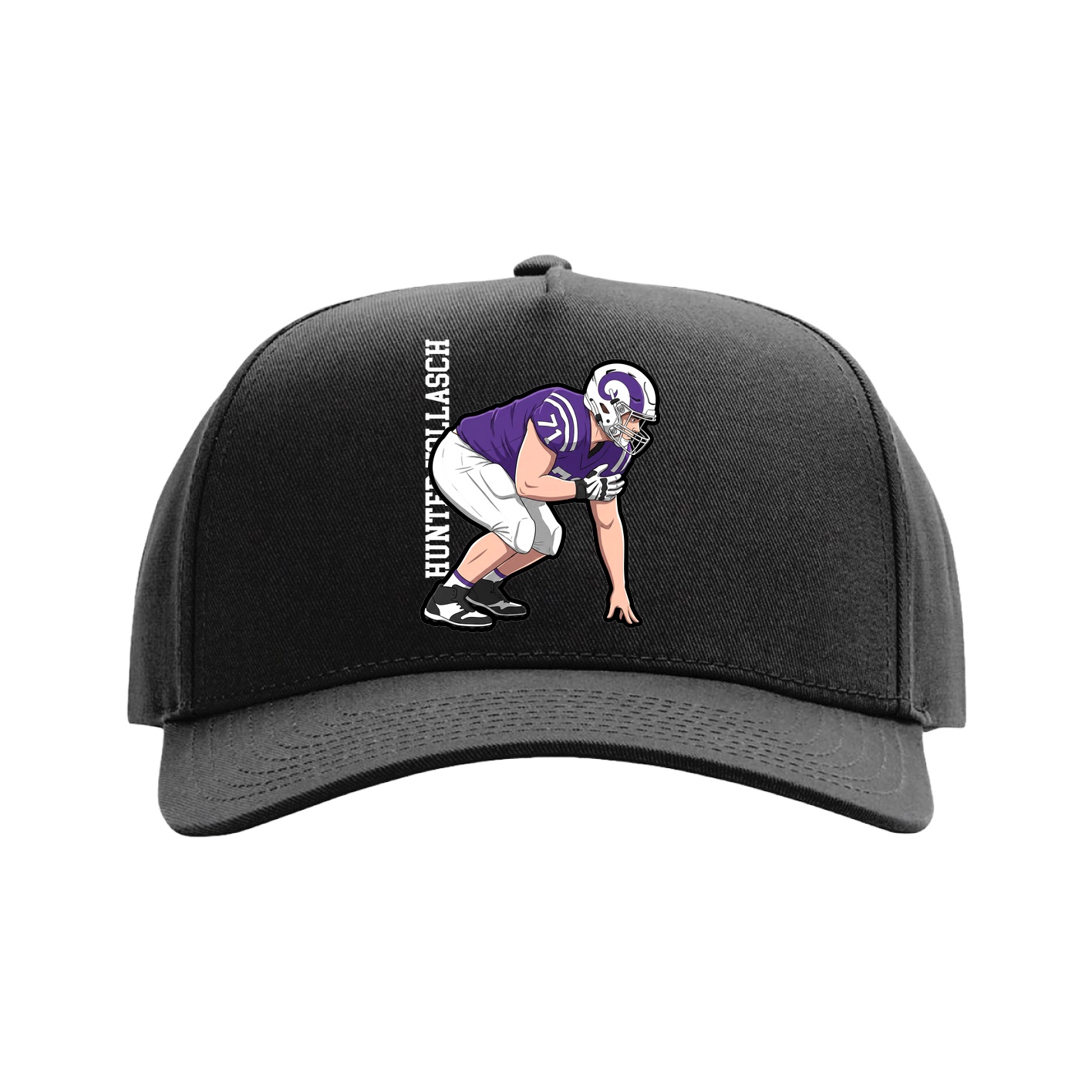 Full Fabric Five-Panel Champ Cap — Name Vertical in Black