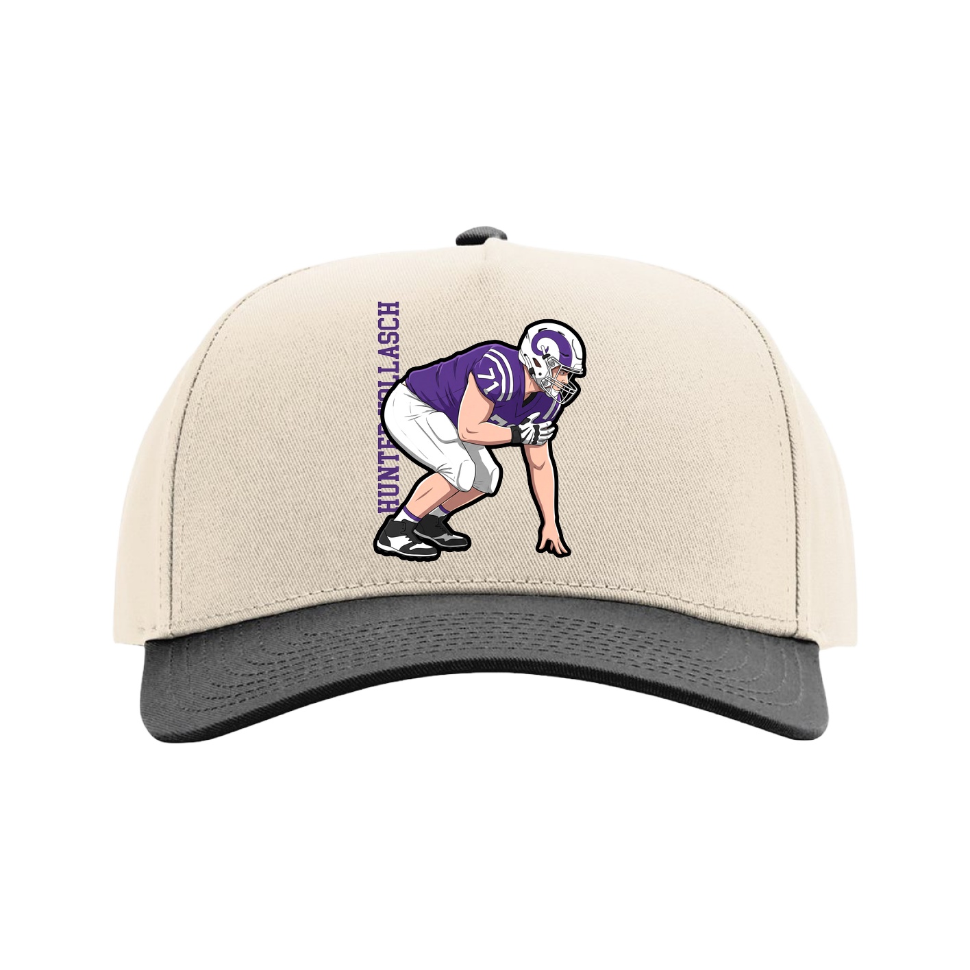 Full Fabric Five-Panel Champ Cap — Name Vertical in Cream/Black
