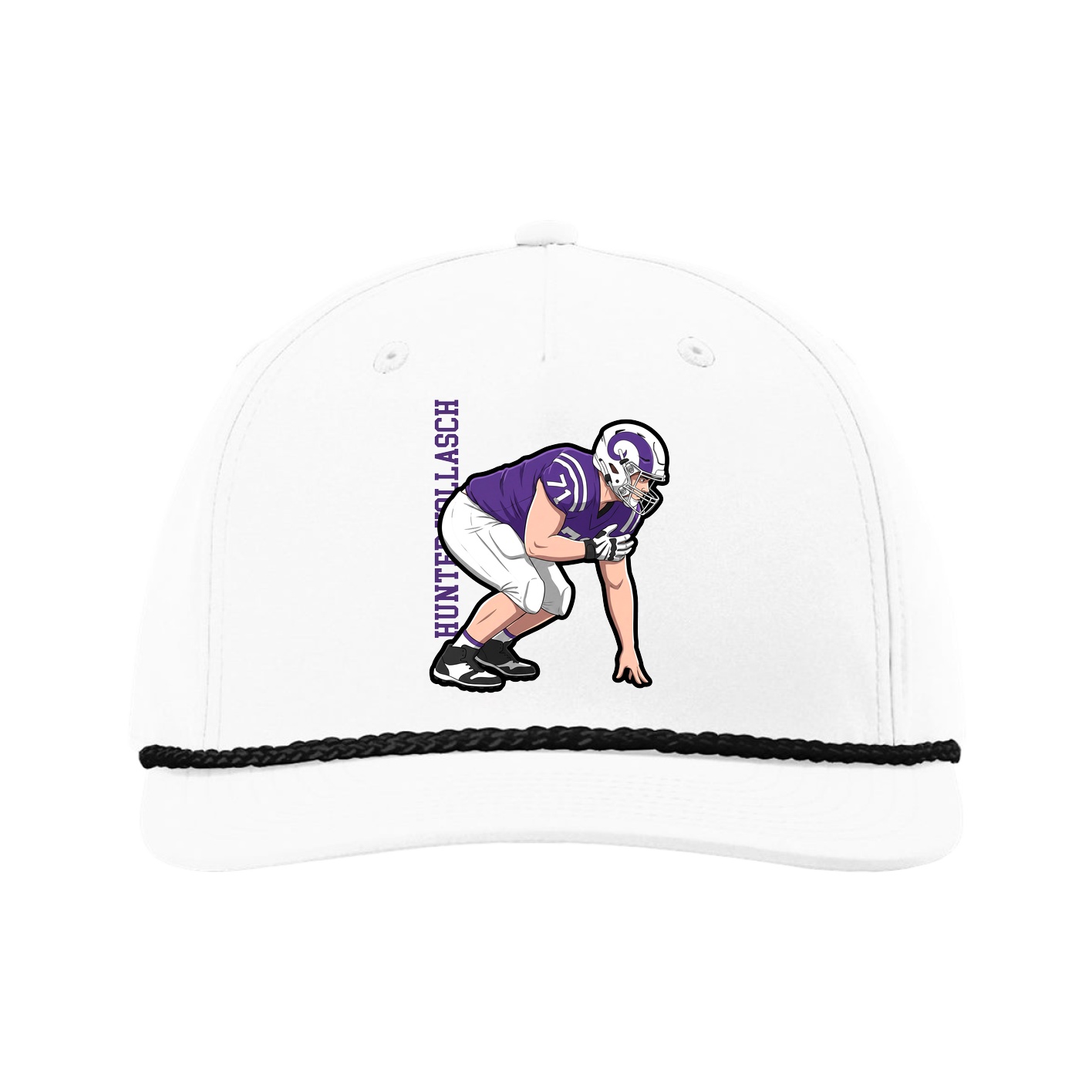 Five-Panel Classic Rope Cap — Name Vertical in White