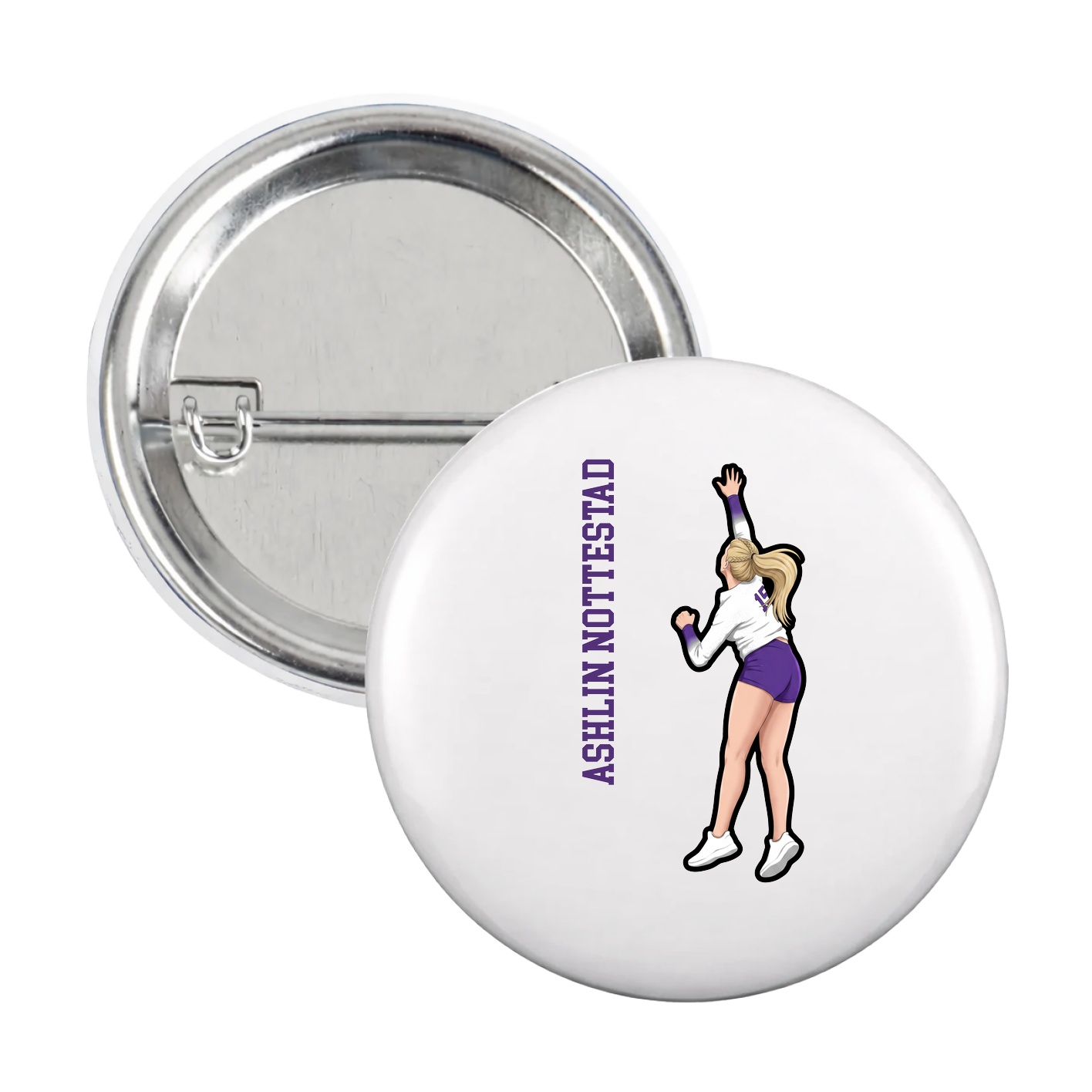 Game Day Button — Name Vertical in White