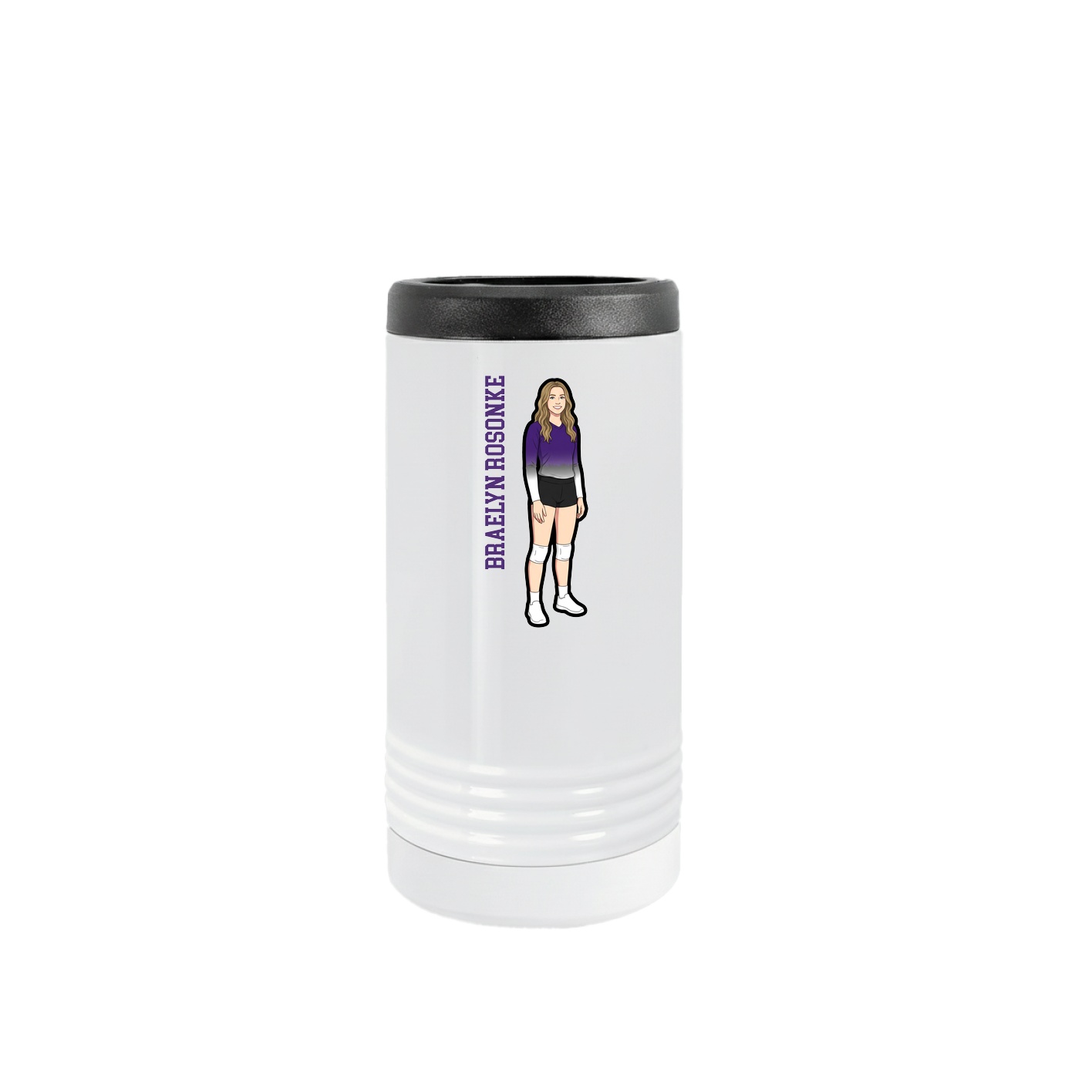 Slim Beverage Holder — Name Vertical in White