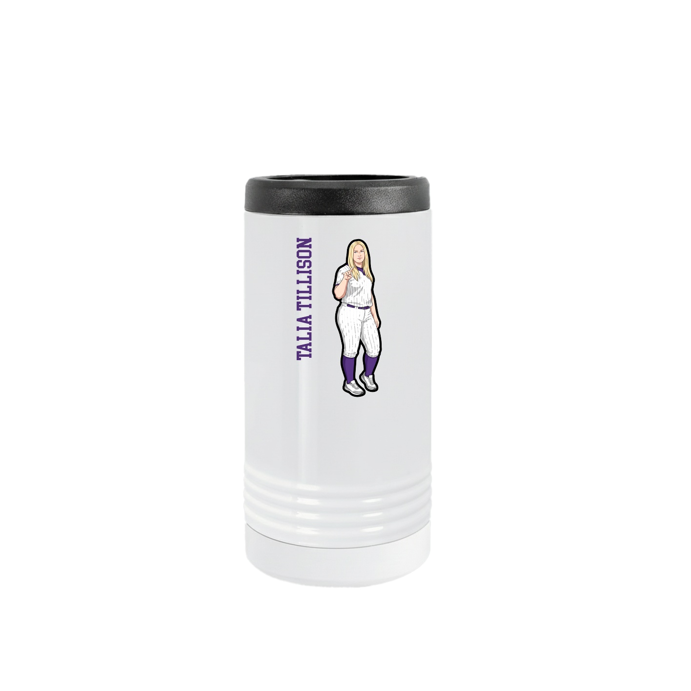 Slim Beverage Holder — Name Vertical in White