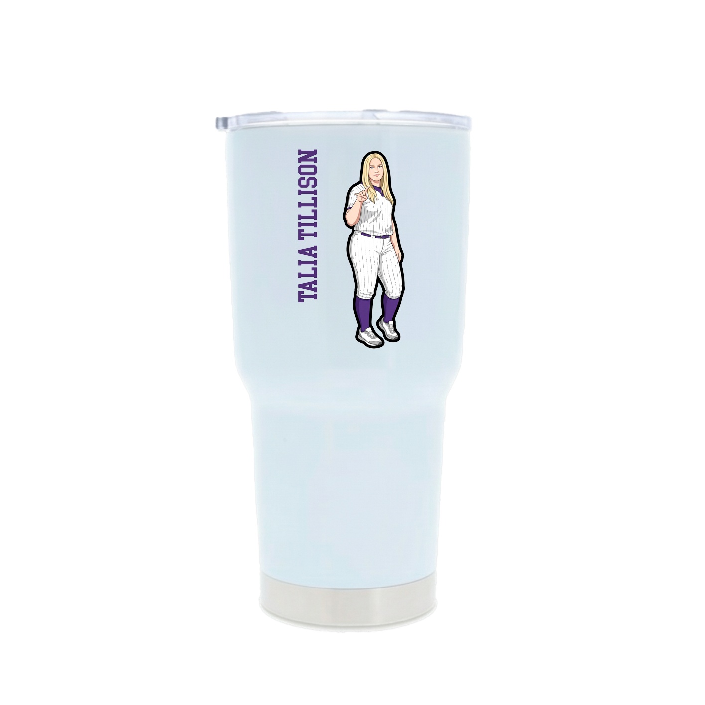 30oz Stainless Steel Tumbler — Name Vertical in White