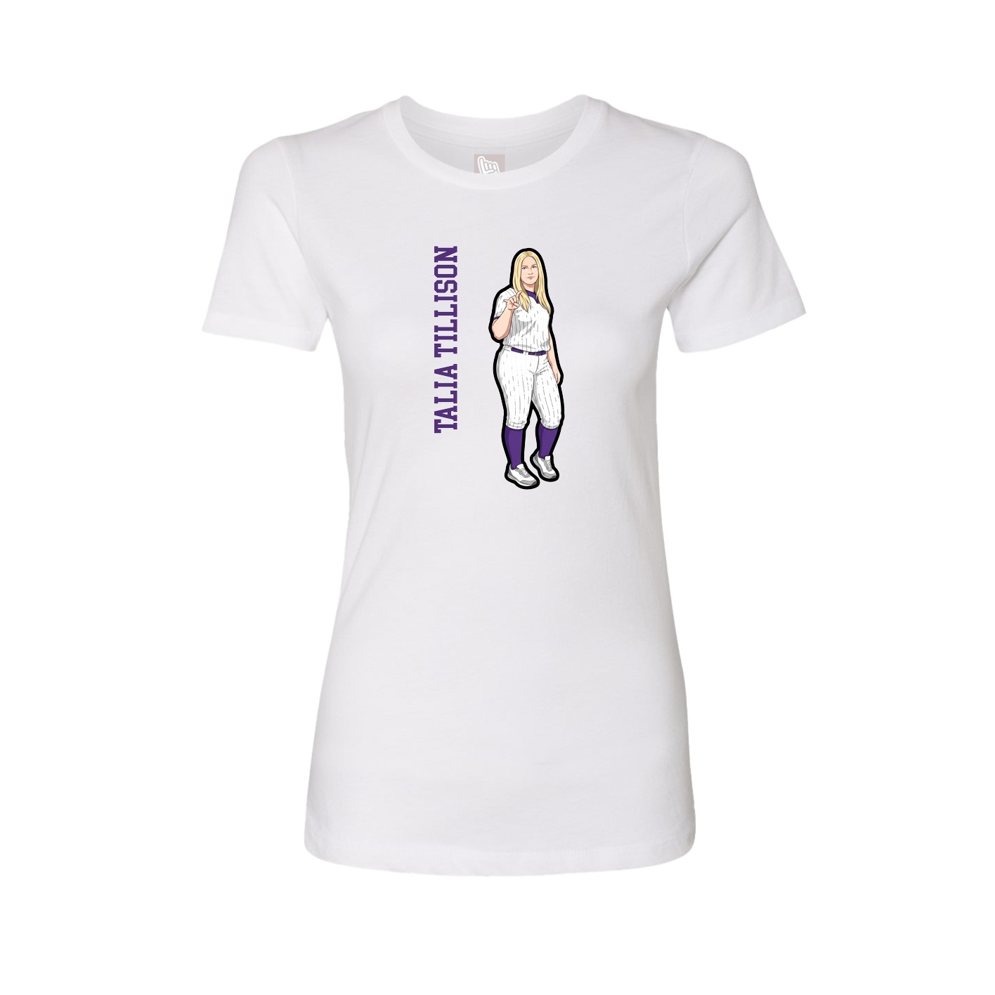 Womens Tee — Name Vertical in White
