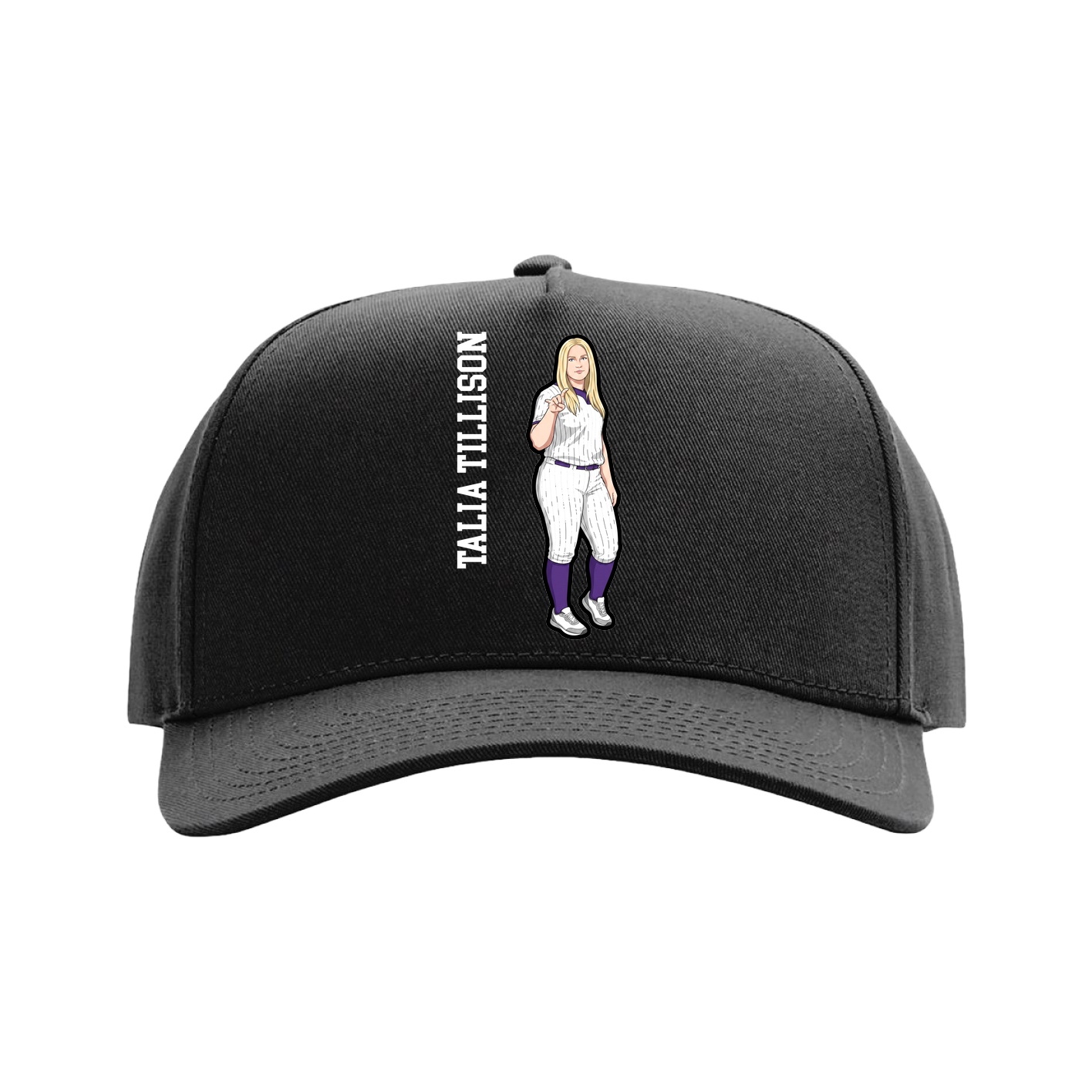 Full Fabric Five-Panel Champ Cap — Name Vertical in Black