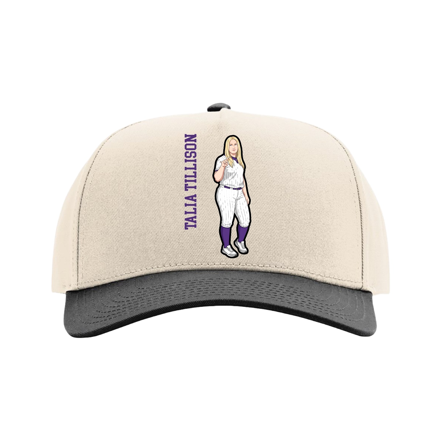 Full Fabric Five-Panel Champ Cap — Name Vertical in Cream/Black