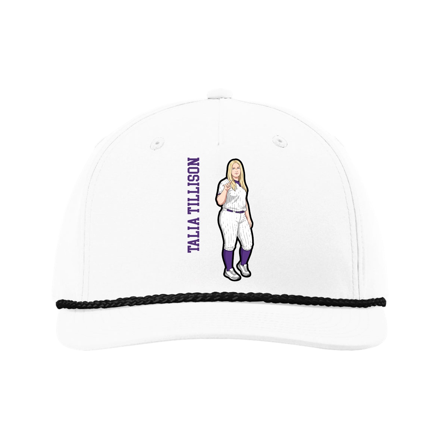 Five-Panel Classic Rope Cap — Name Vertical in White