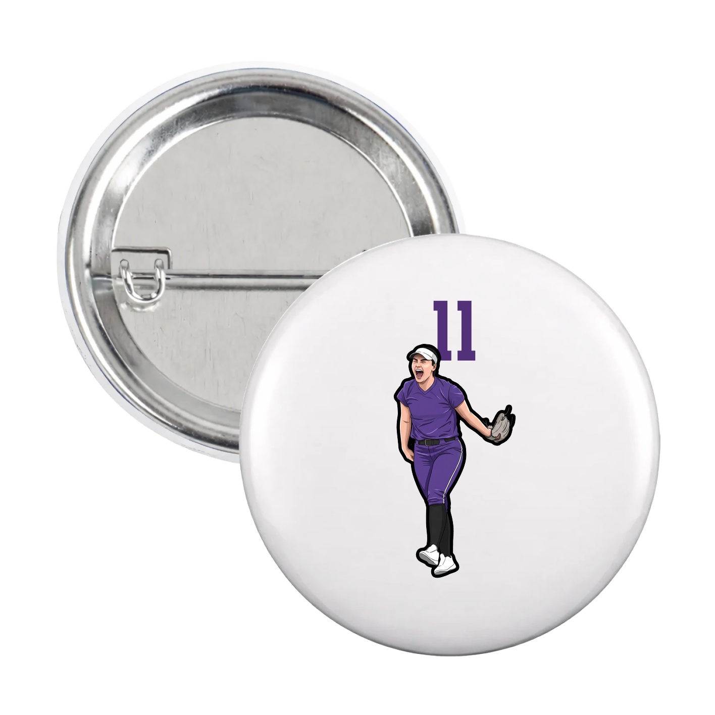 Game Day Button — Number Top in White