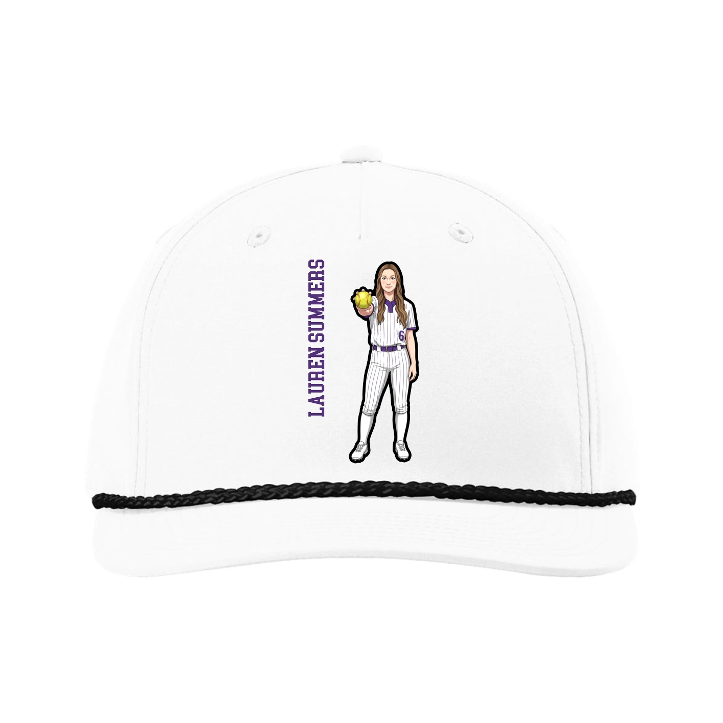 Five-Panel Classic Rope Cap — Name Vertical in White