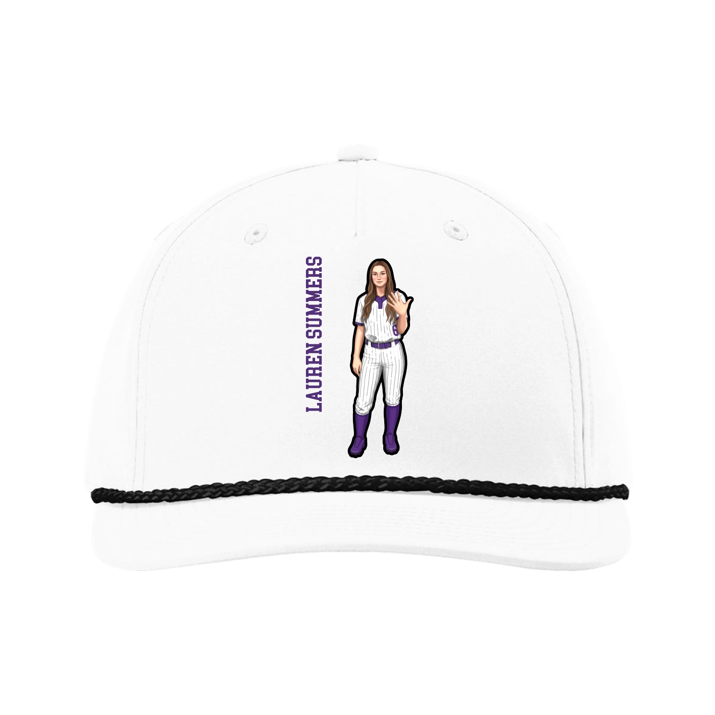 Five-Panel Classic Rope Cap — Name Vertical in White