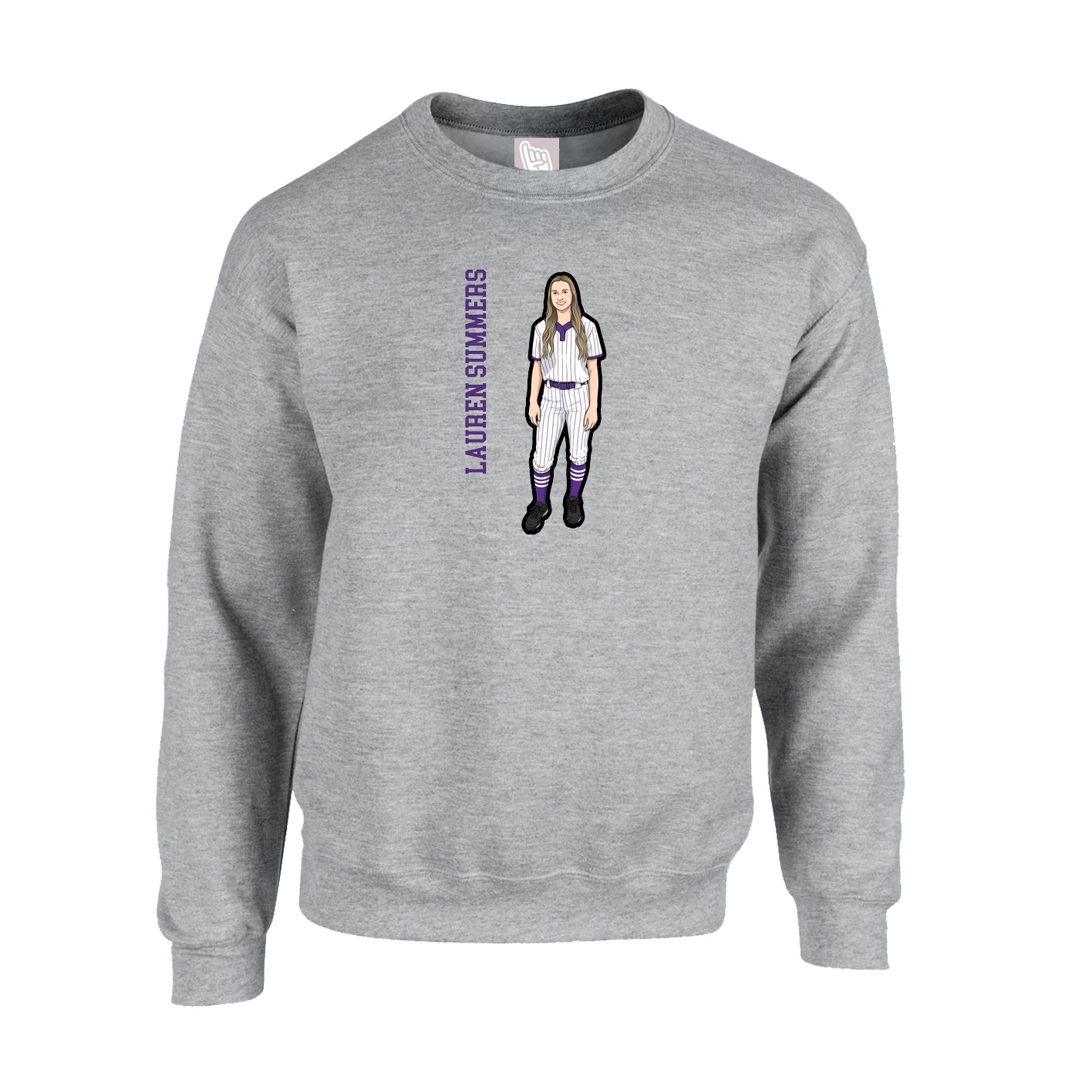 Fleece Crew — Name Vertical in Grey