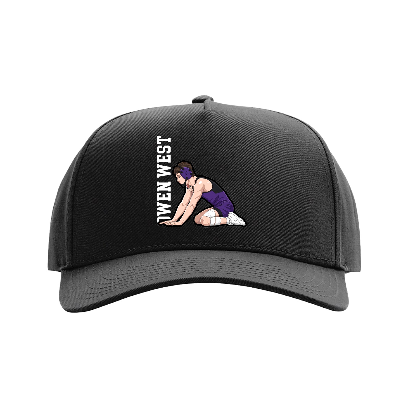 Full Fabric Five-Panel Champ Cap — Name Vertical in Black