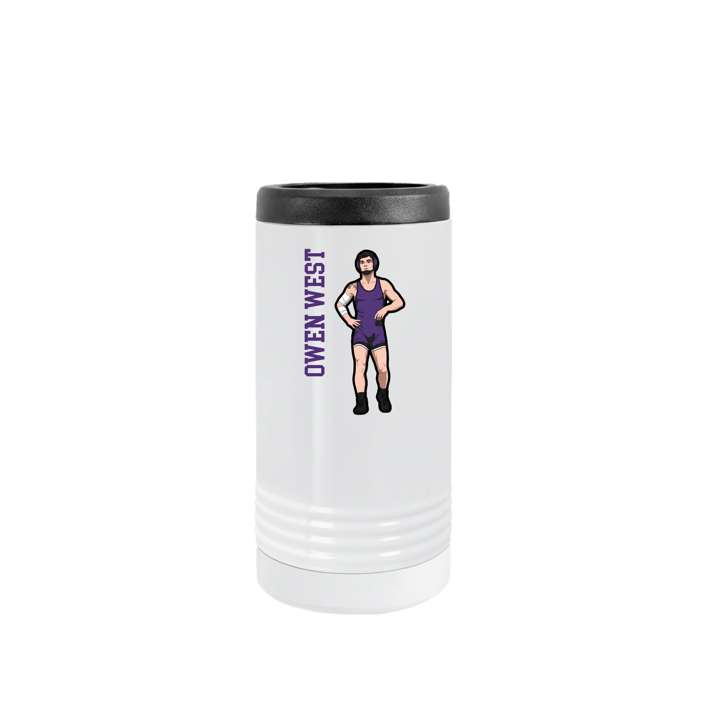 Slim Beverage Holder — Name Vertical in White