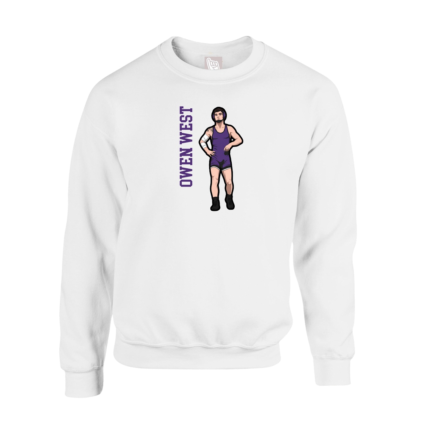 Fleece Crew — Name Vertical in White