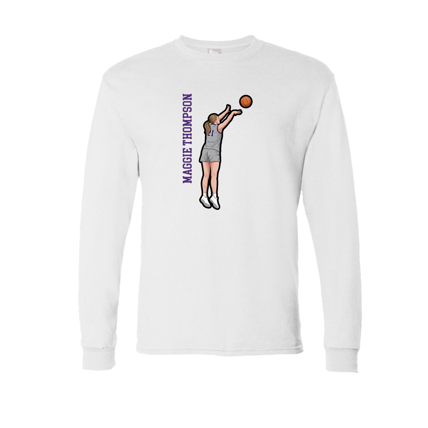 Long Sleeve Tee — Name Vertical in White