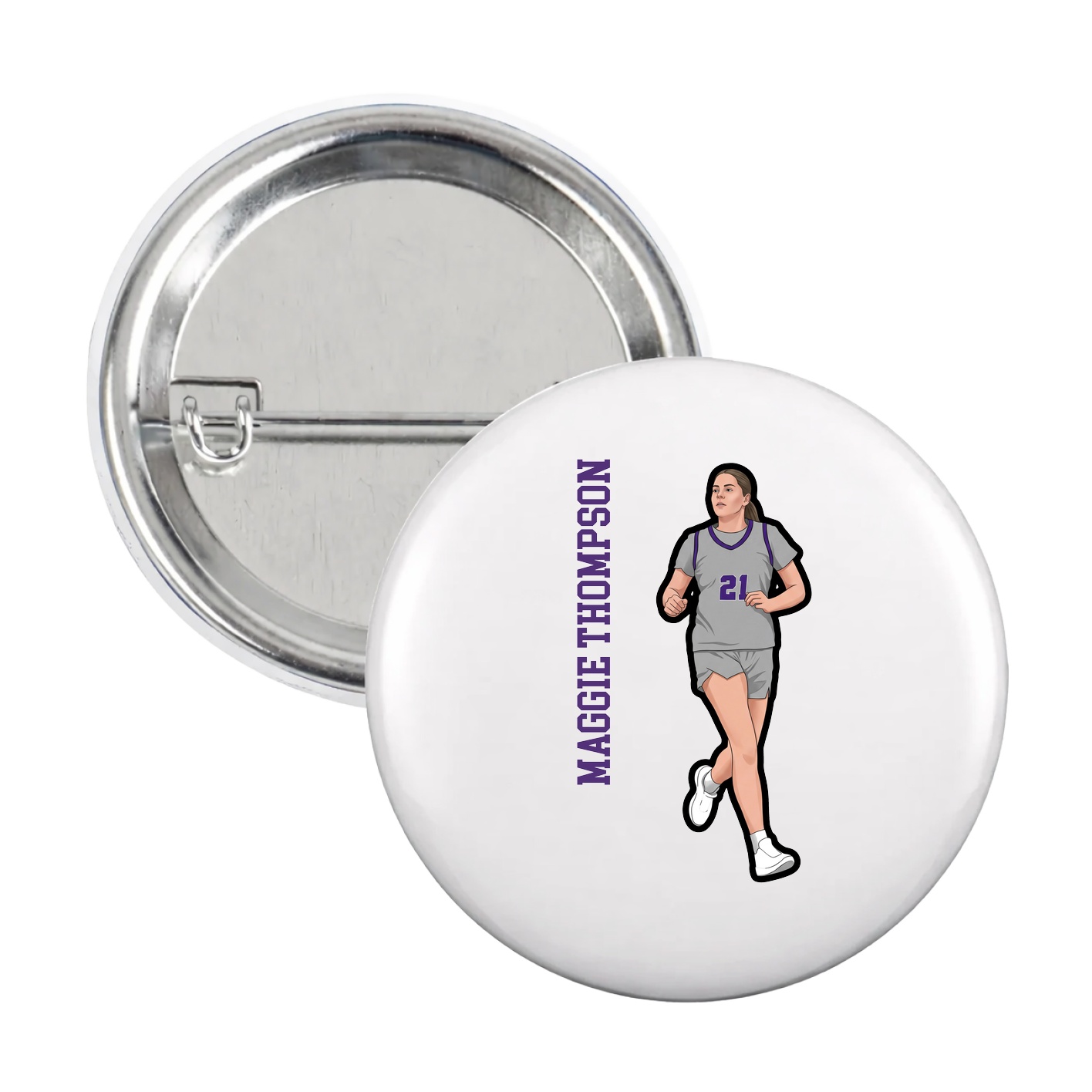 Game Day Button — Name Vertical in White