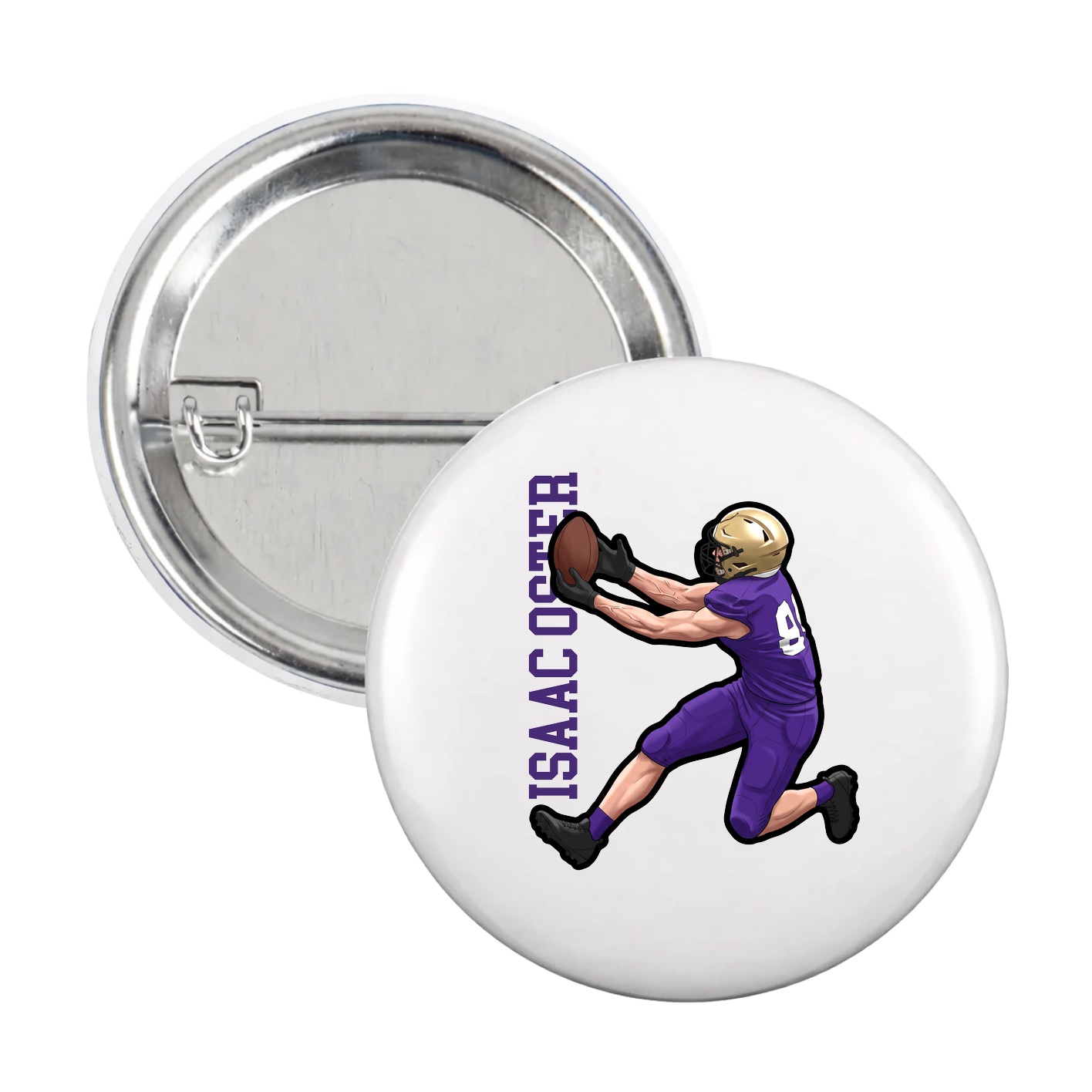 Game Day Button — Name Vertical in White
