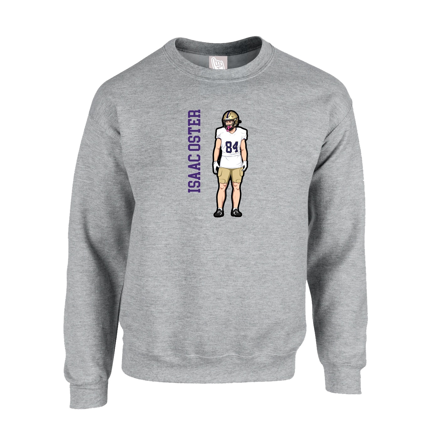Fleece Crew — Name Vertical in Grey