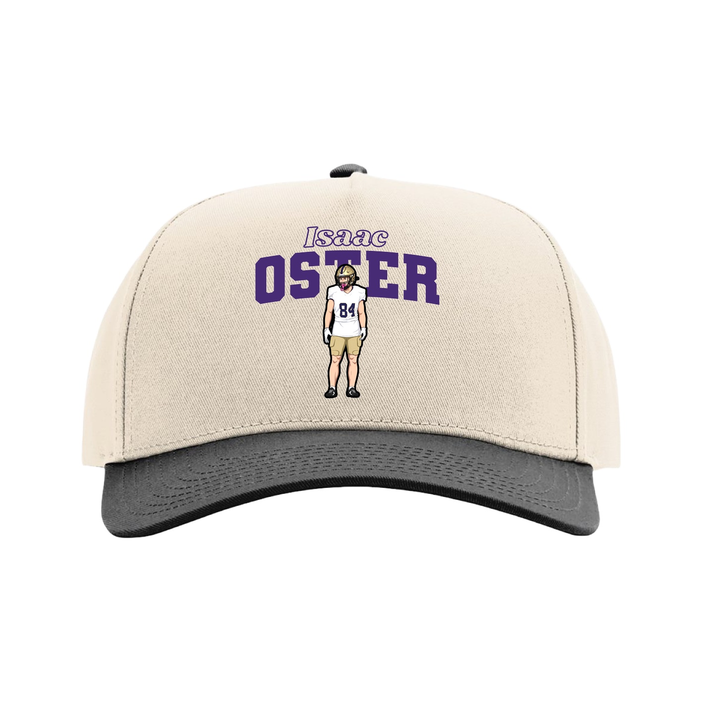 Full Fabric Five-Panel Champ Cap — Name Arch in Cream/Black