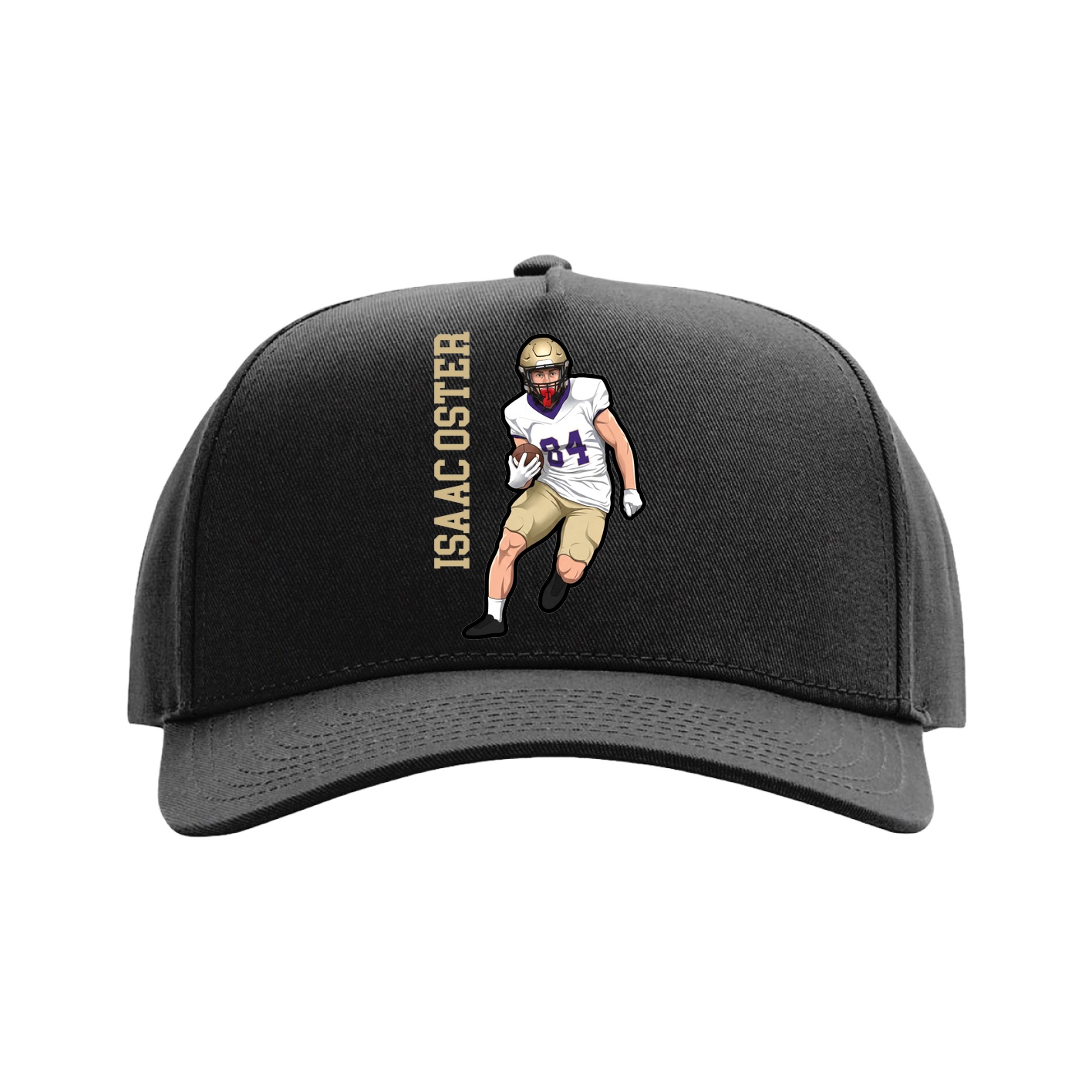 Full Fabric Five-Panel Champ Cap — Name Vertical in Black