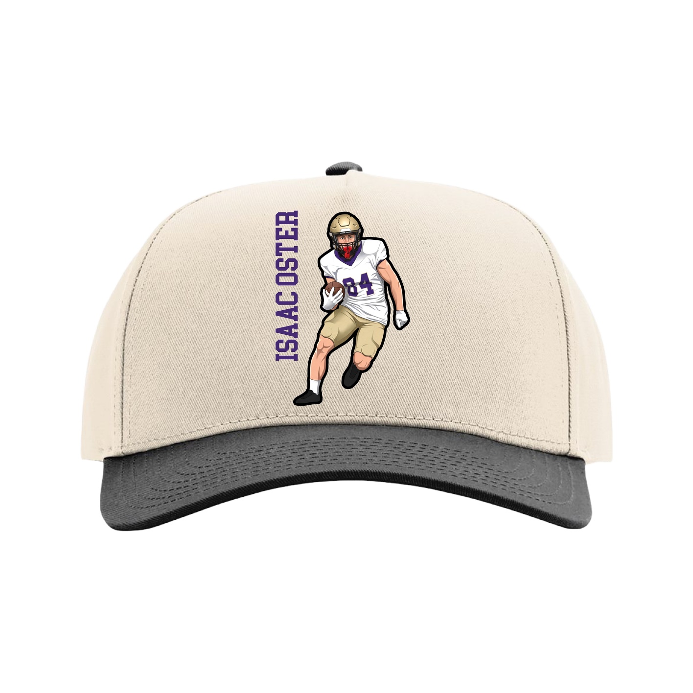 Full Fabric Five-Panel Champ Cap — Name Vertical in Cream/Black