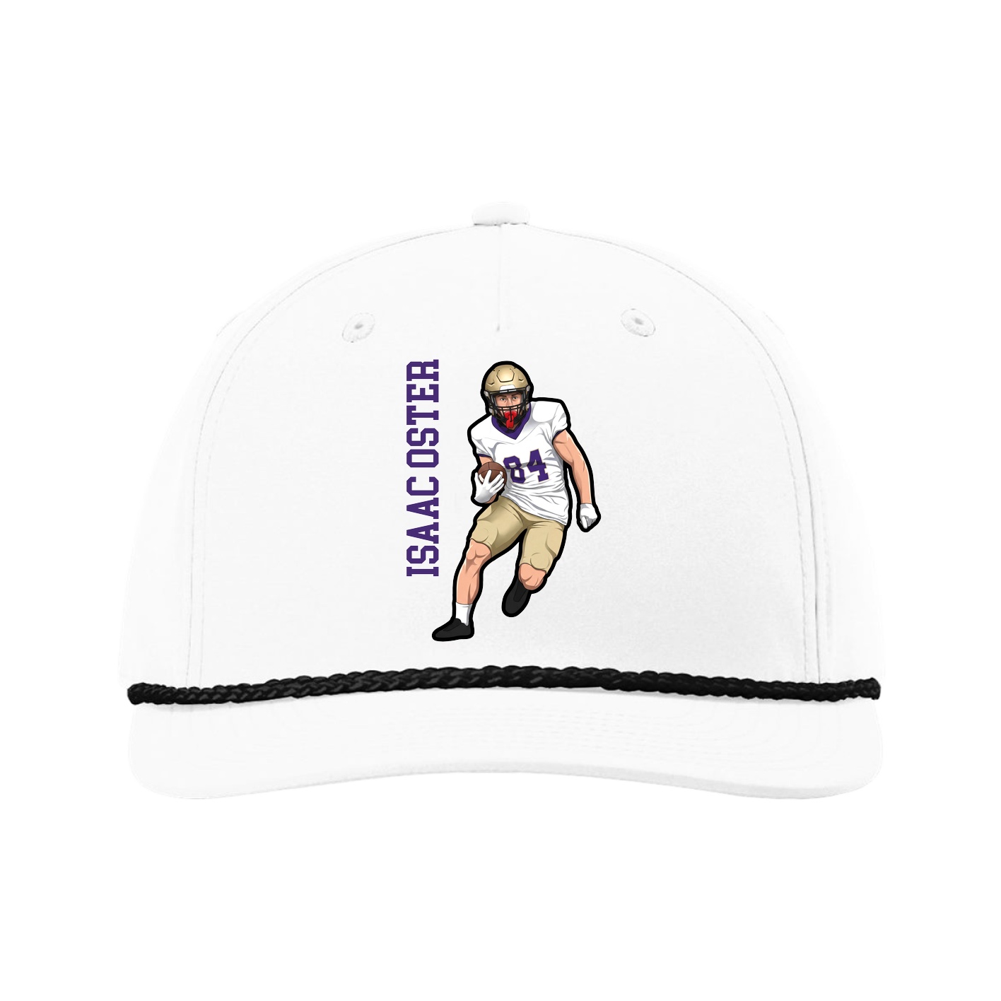 Five-Panel Classic Rope Cap — Name Vertical in White