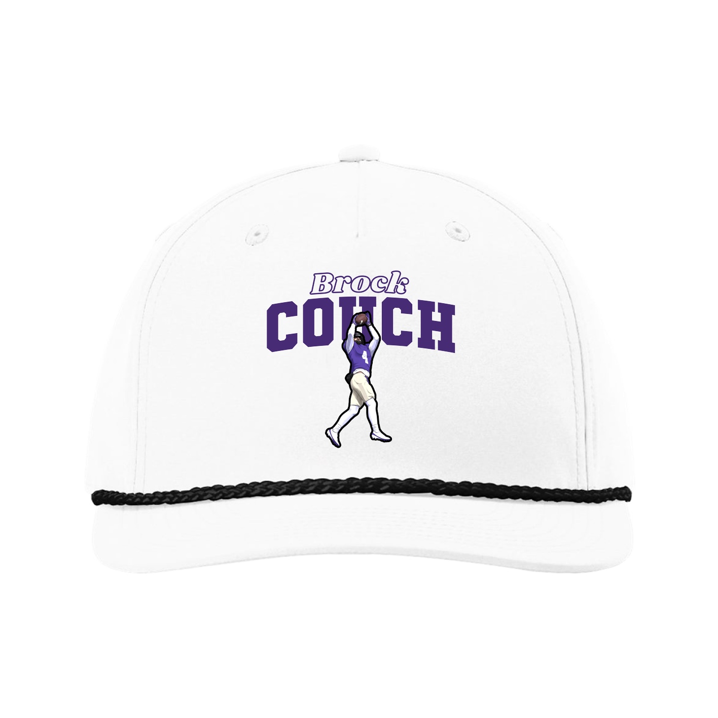 Five-Panel Classic Rope Cap — Name Arch in White