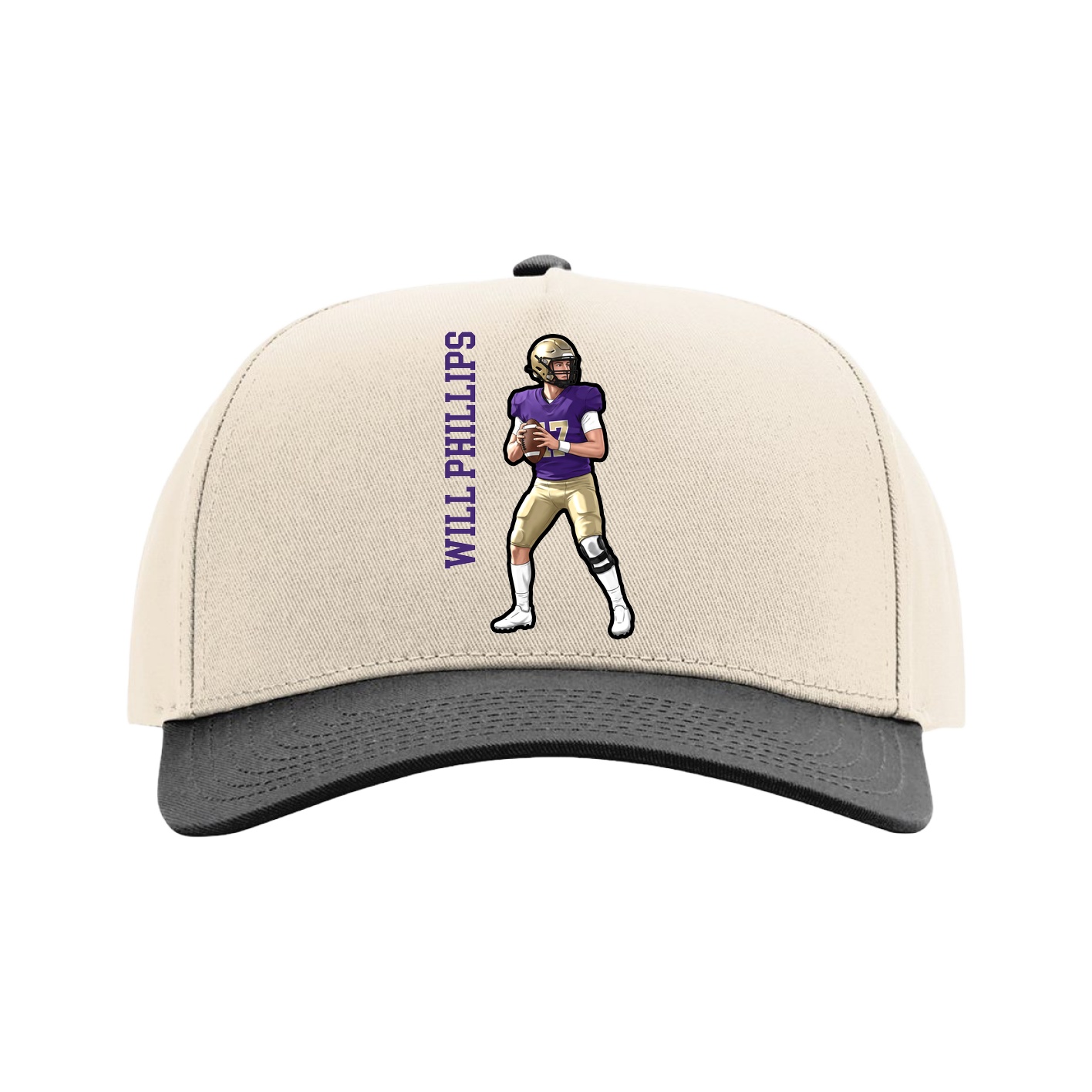 Full Fabric Five-Panel Champ Cap — Name Vertical in Cream/Black
