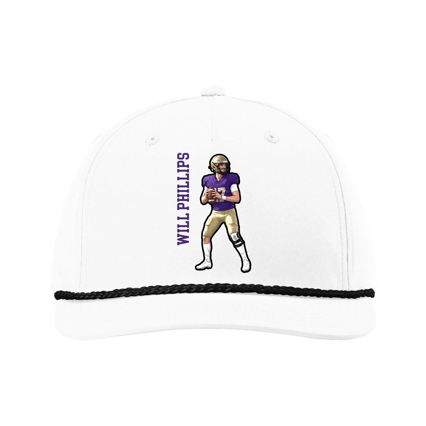 Five-Panel Classic Rope Cap — Name Vertical in White