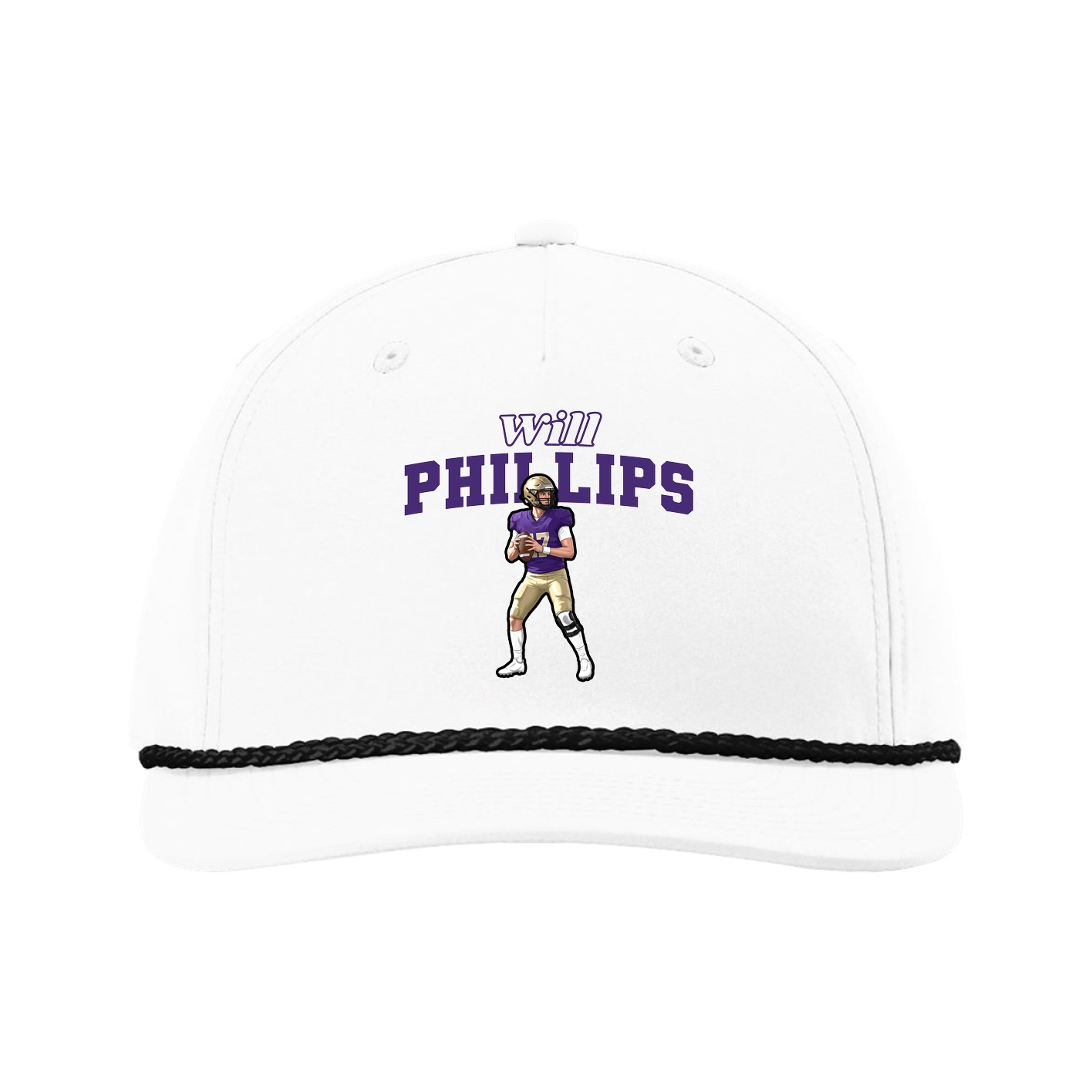 Five-Panel Classic Rope Cap — Name Arch in White
