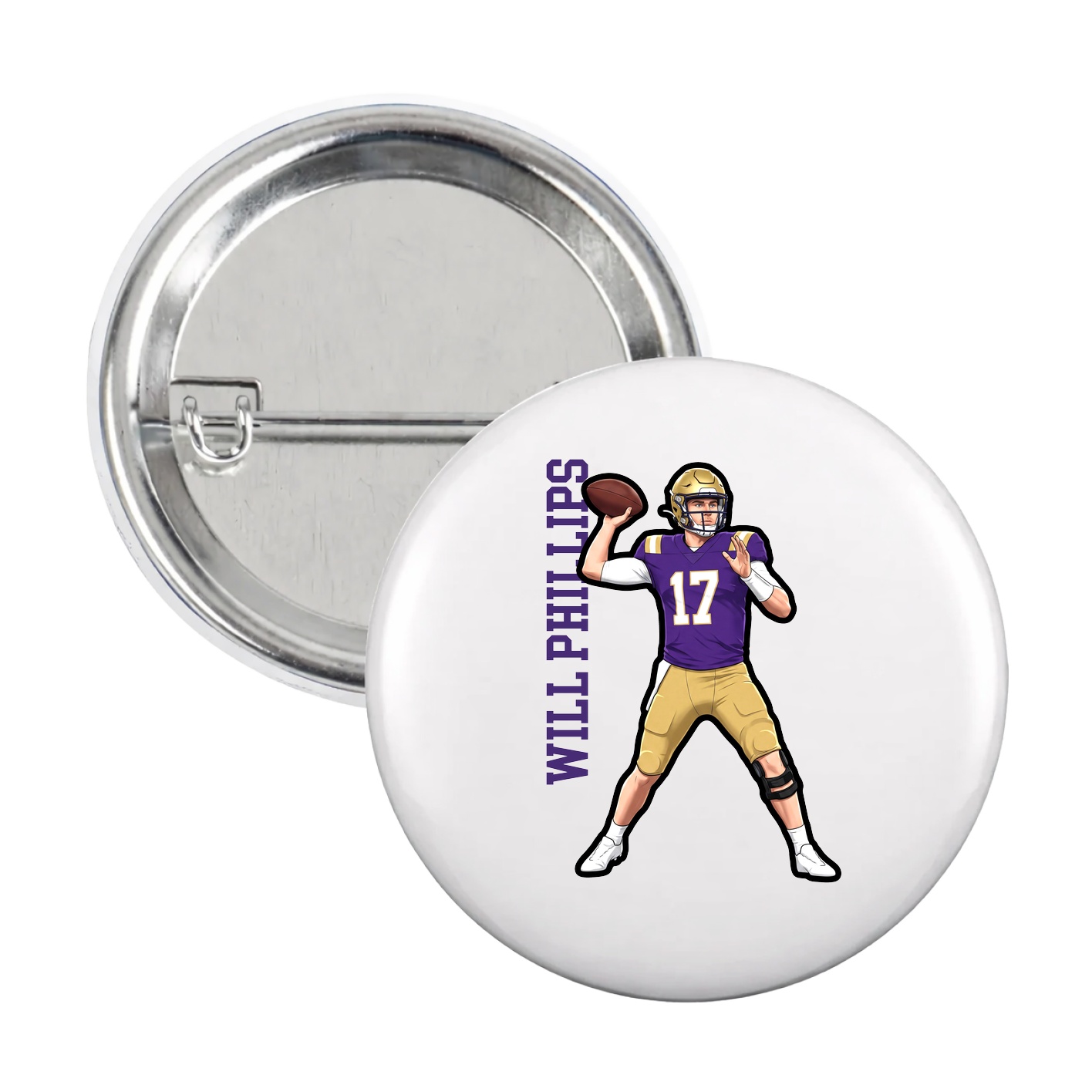 Game Day Button — Name Vertical in White