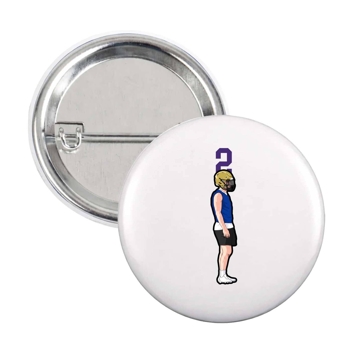 Game Day Button — Number Top in White