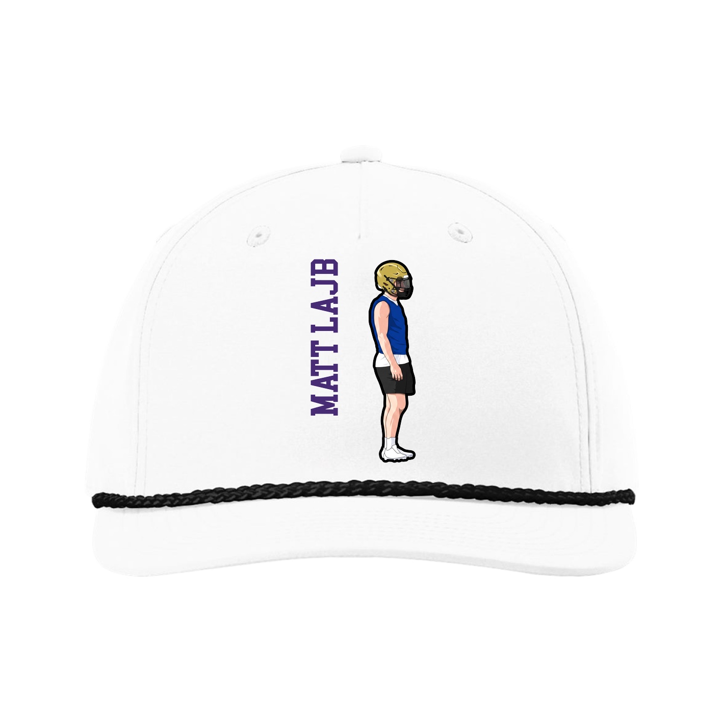Five-Panel Classic Rope Cap — Name Vertical in White