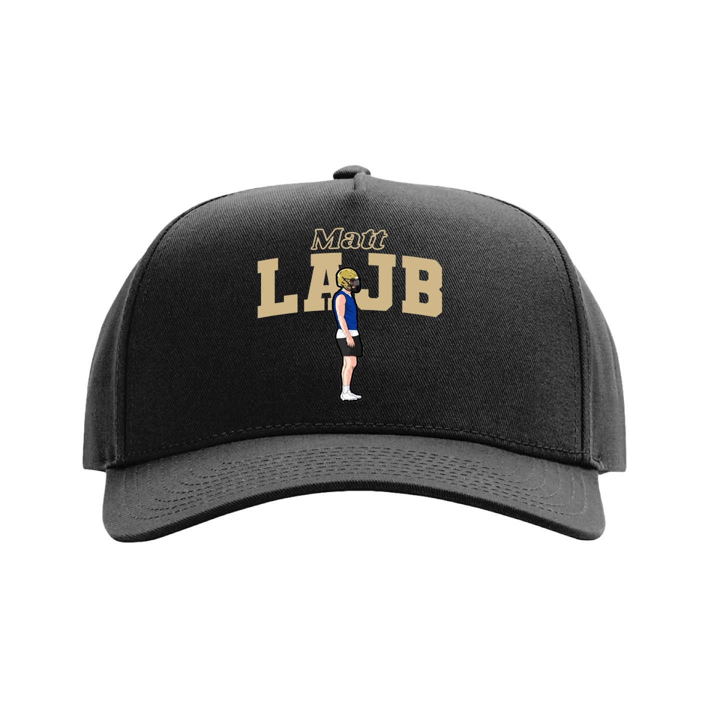 Full Fabric Five-Panel Champ Cap — Name Arch in Black