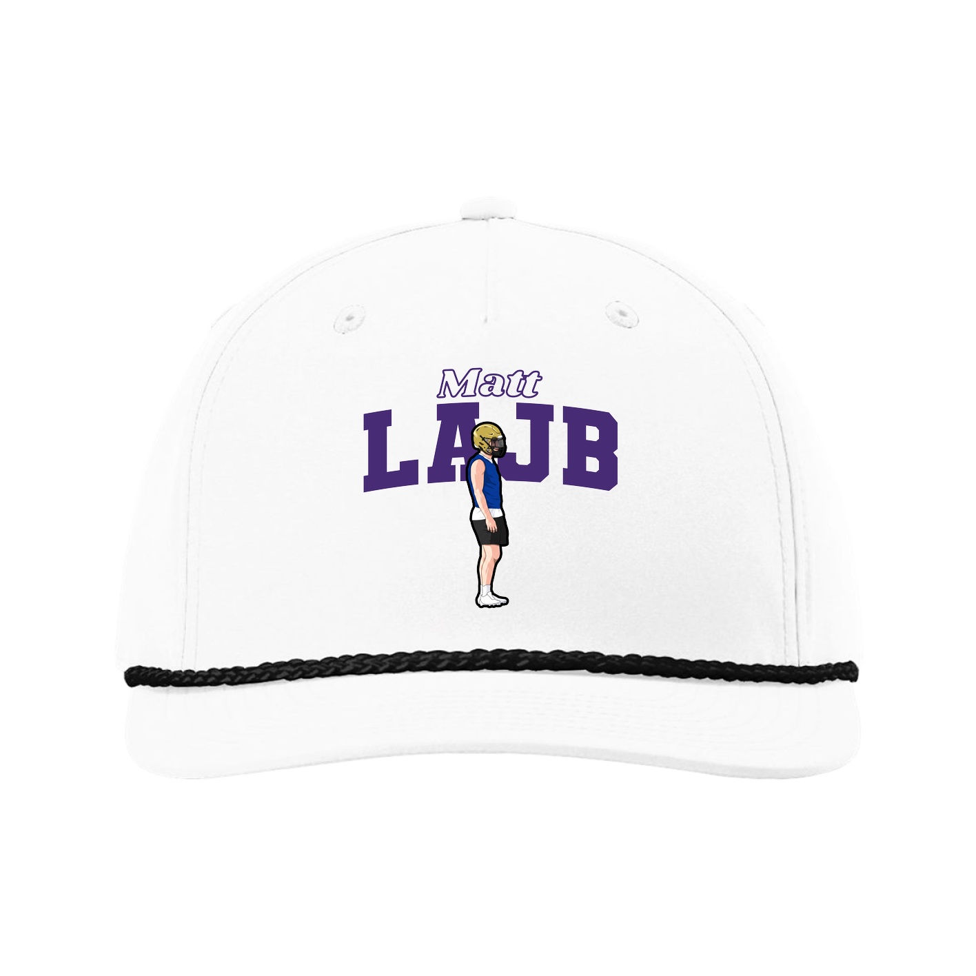 Five-Panel Classic Rope Cap — Name Arch in White