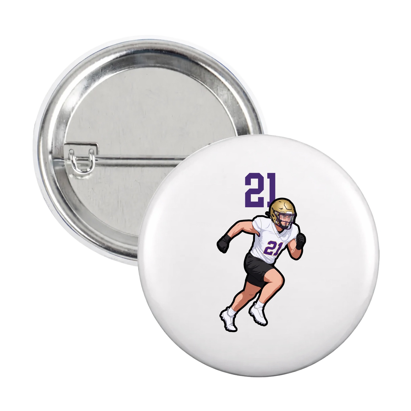 Game Day Button — Number Top in White