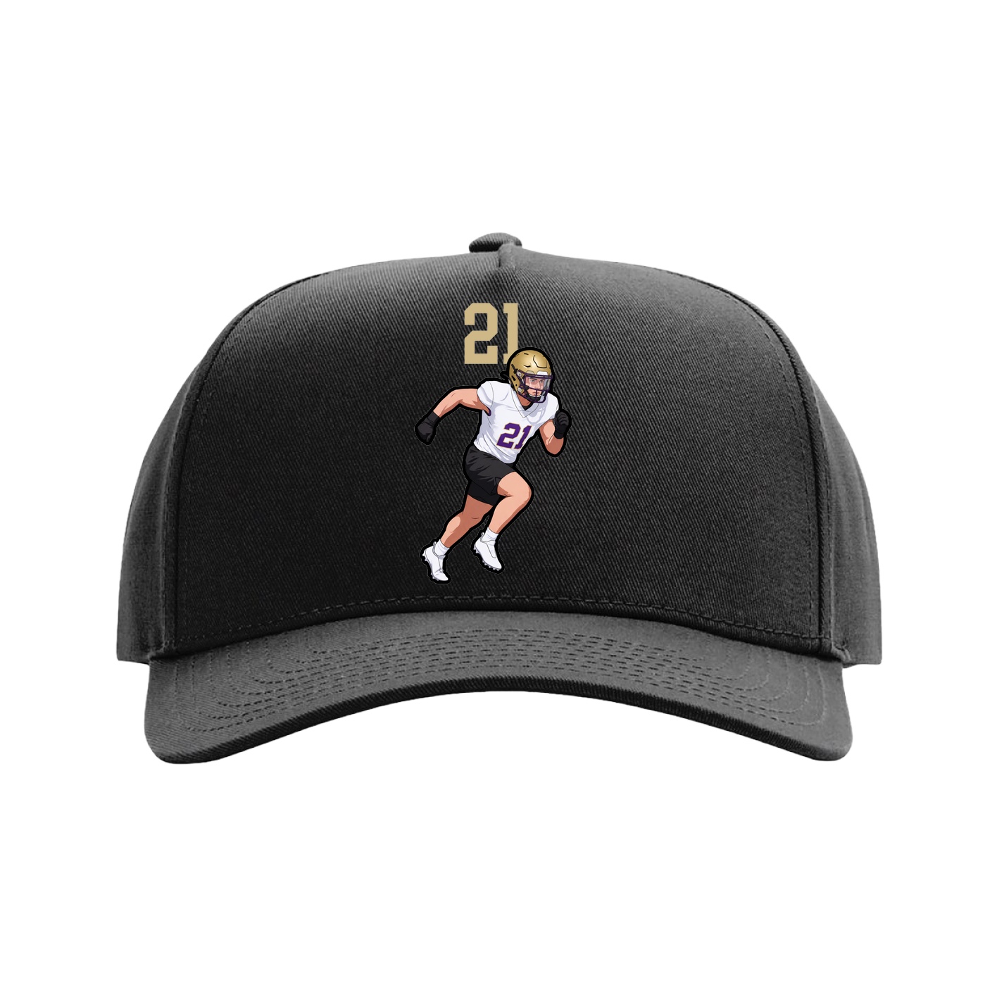 Full Fabric Five-Panel Champ Cap — Number Top in Black