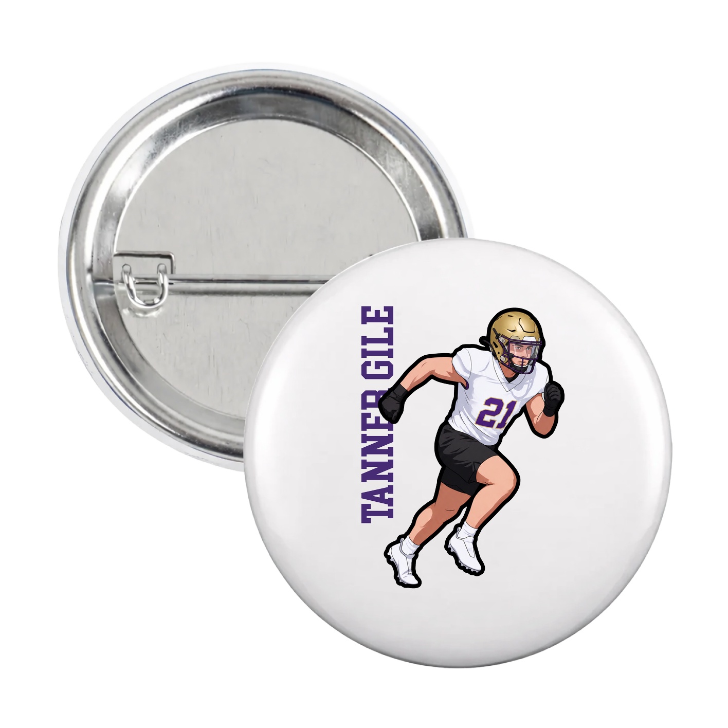 Game Day Button — Name Vertical in White