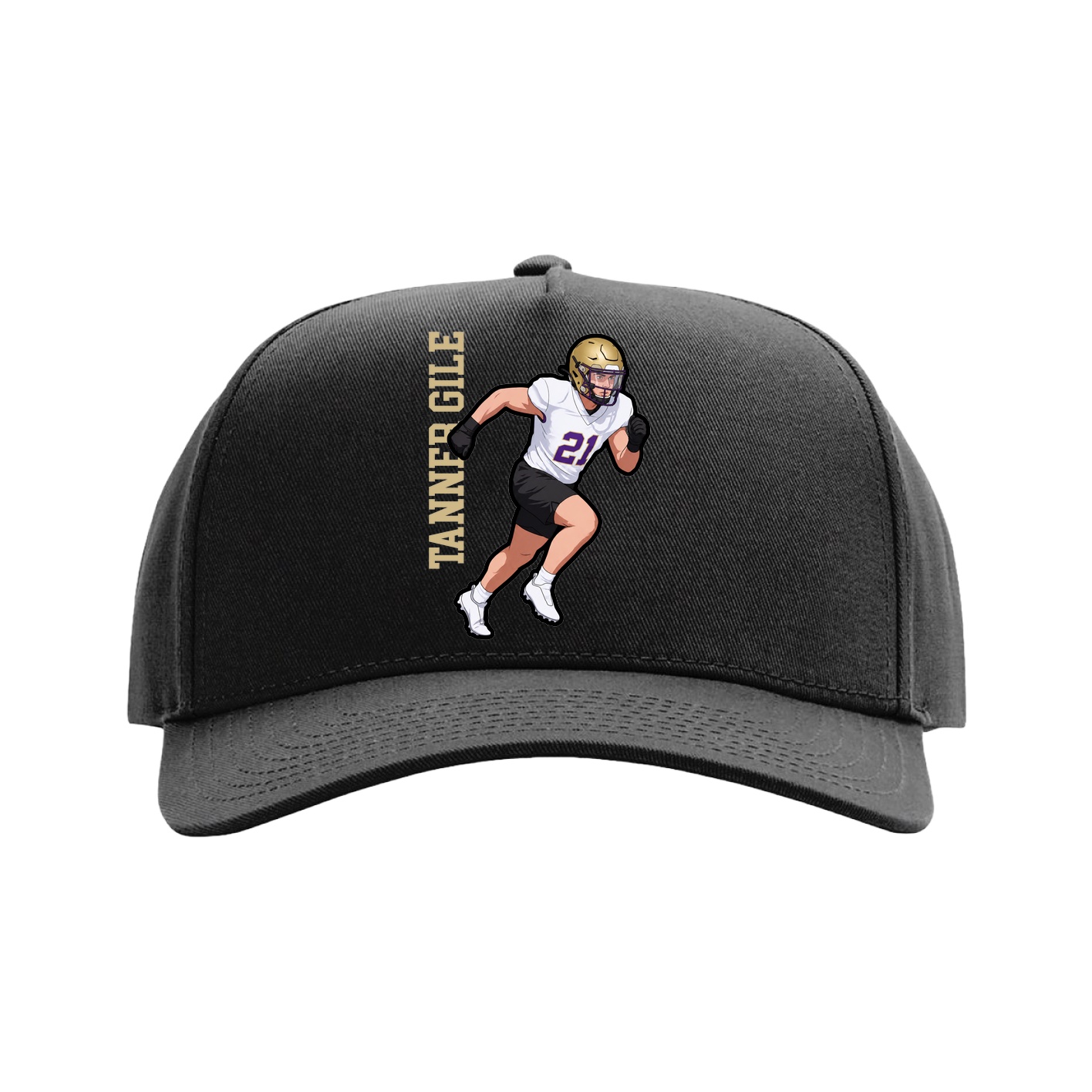 Full Fabric Five-Panel Champ Cap — Name Vertical in Black