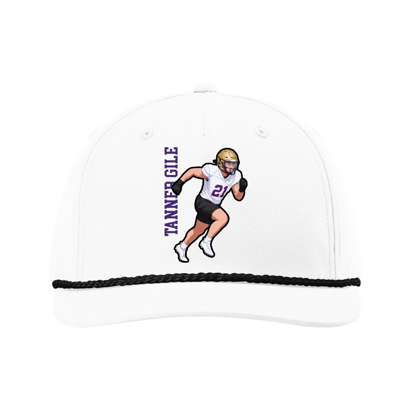 Five-Panel Classic Rope Cap — Name Vertical in White