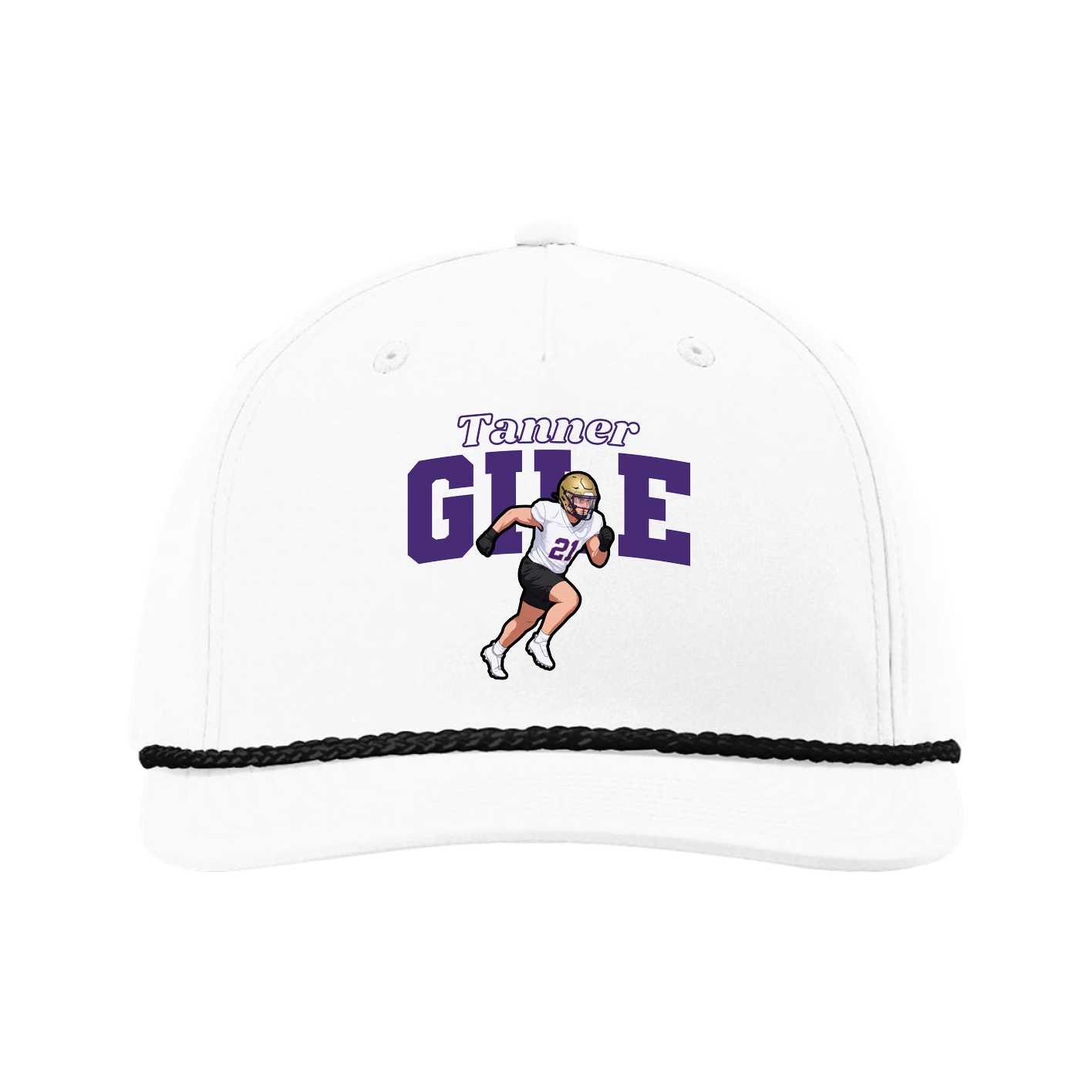 Five-Panel Classic Rope Cap — Name Arch in White